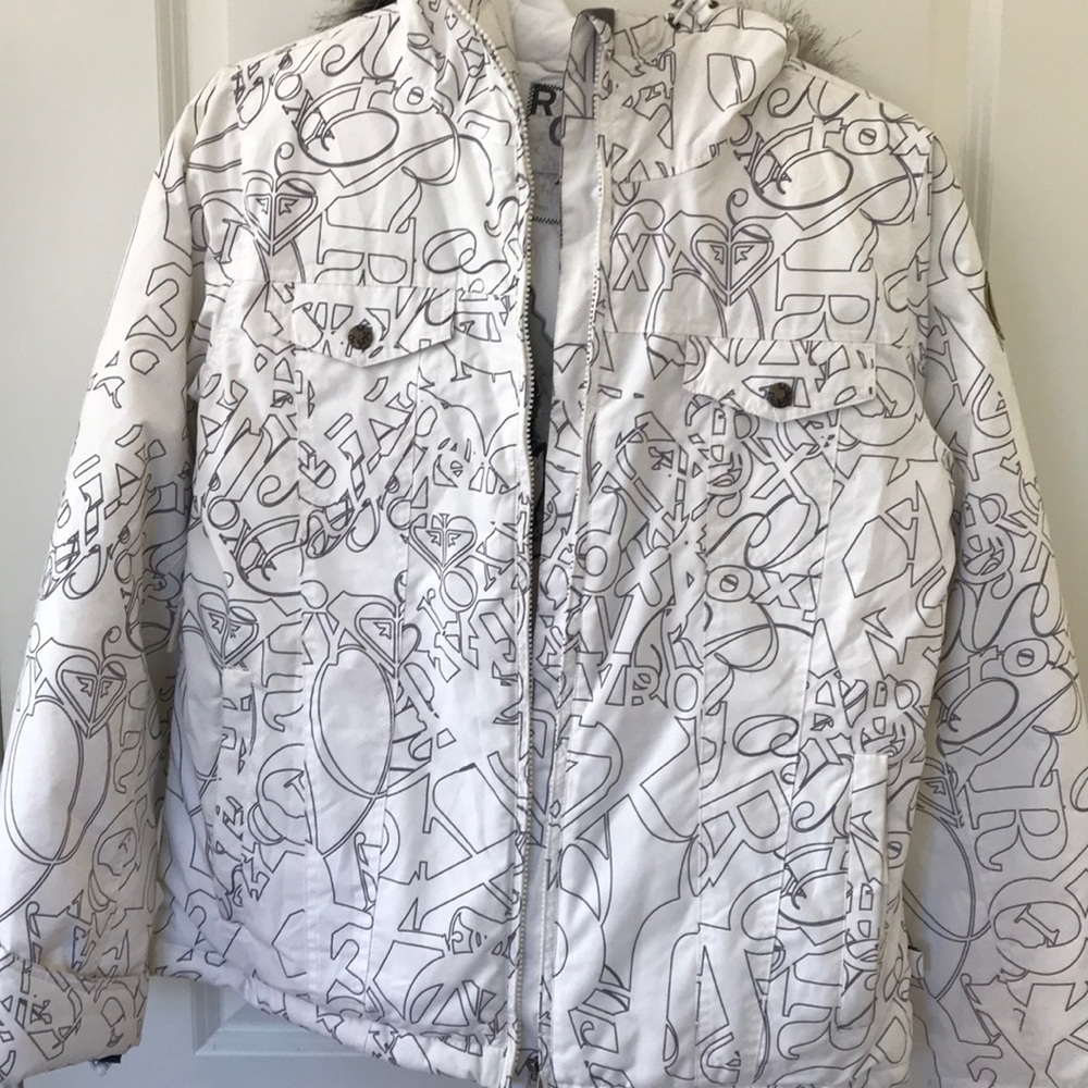 White fur-hooded Roxy Snowboard Jacket